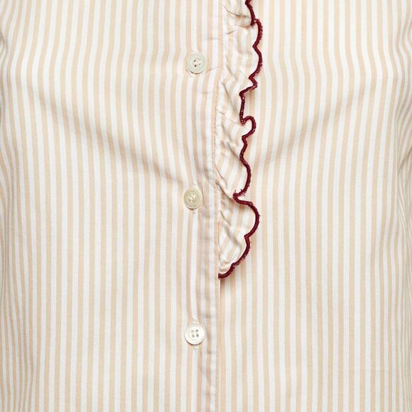 See By Chloe Beige Striped Cotton Ruffled Trim Shirt S